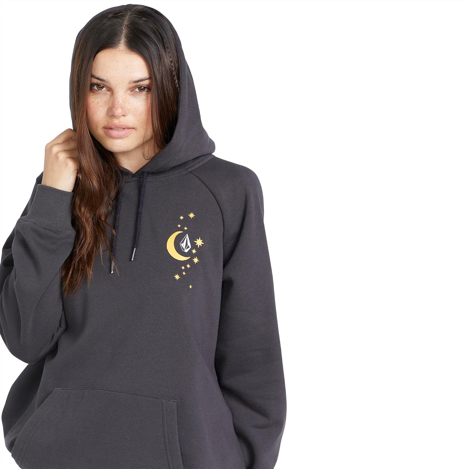 Volcom Women's Truly Stoked Ovesized Bf Hooded Fleece Sweatshirt Vintage Black
