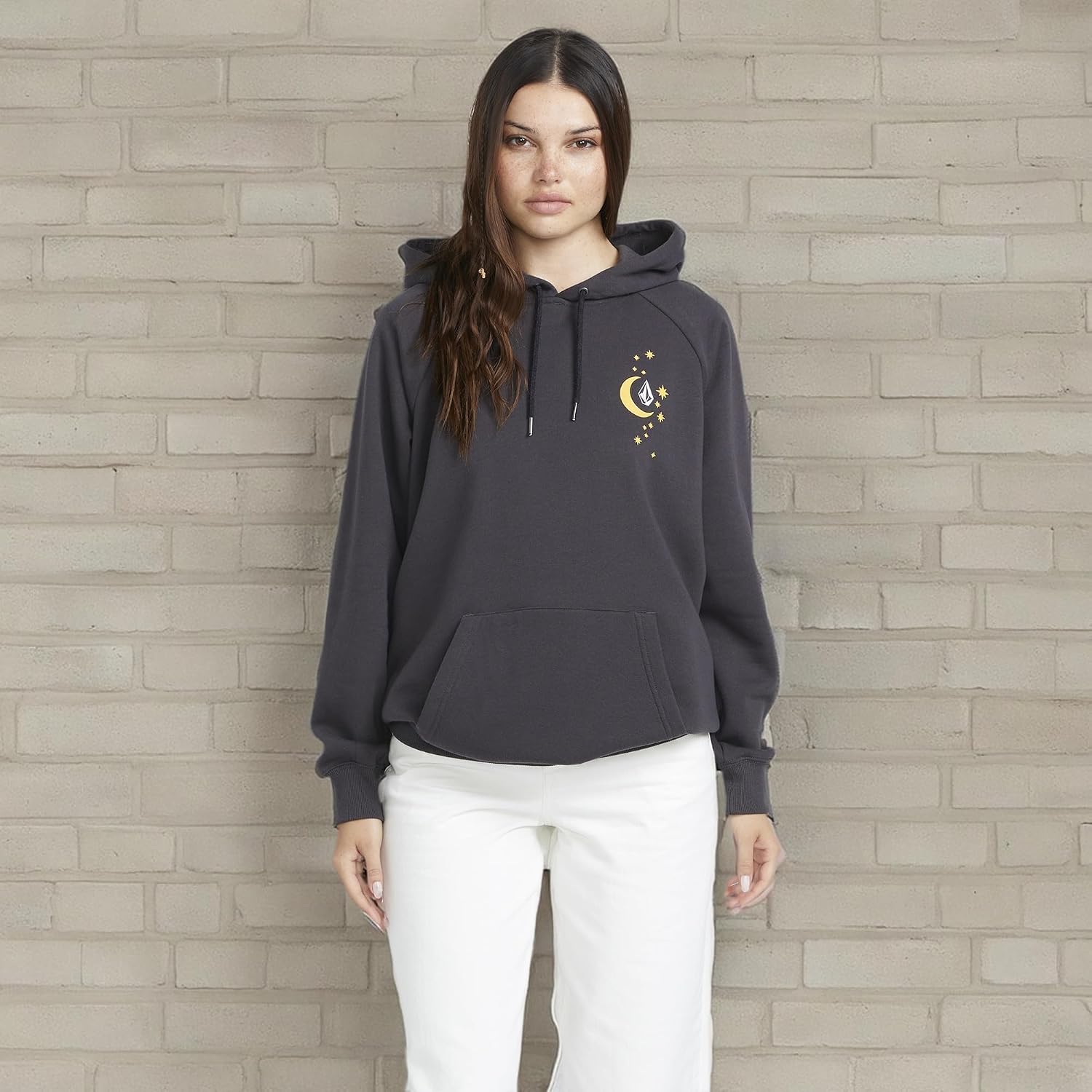 Volcom Women's Truly Stoked Ovesized Bf Hooded Fleece Sweatshirt Vintage Black