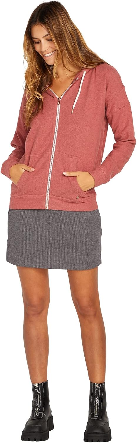 Volcom Women's Lil Zip Up Hooded Fleece Sweatshirt Rosewood