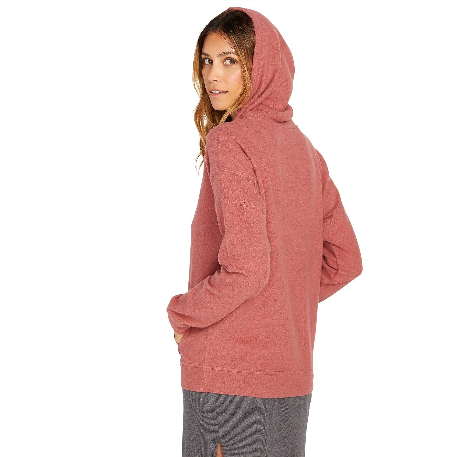Volcom Women's Lil Zip Up Hooded Fleece Sweatshirt Rosewood