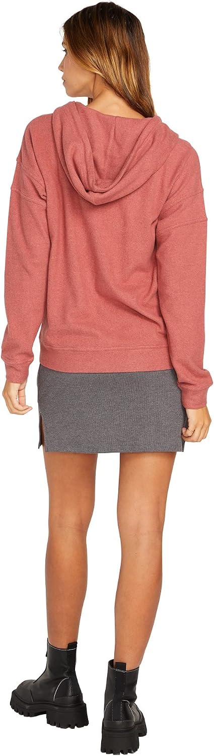 Volcom Women's Lil Zip Up Hooded Fleece Sweatshirt Rosewood