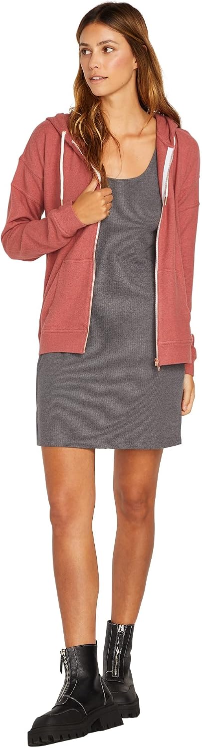 Volcom Women's Lil Zip Up Hooded Fleece Sweatshirt Rosewood