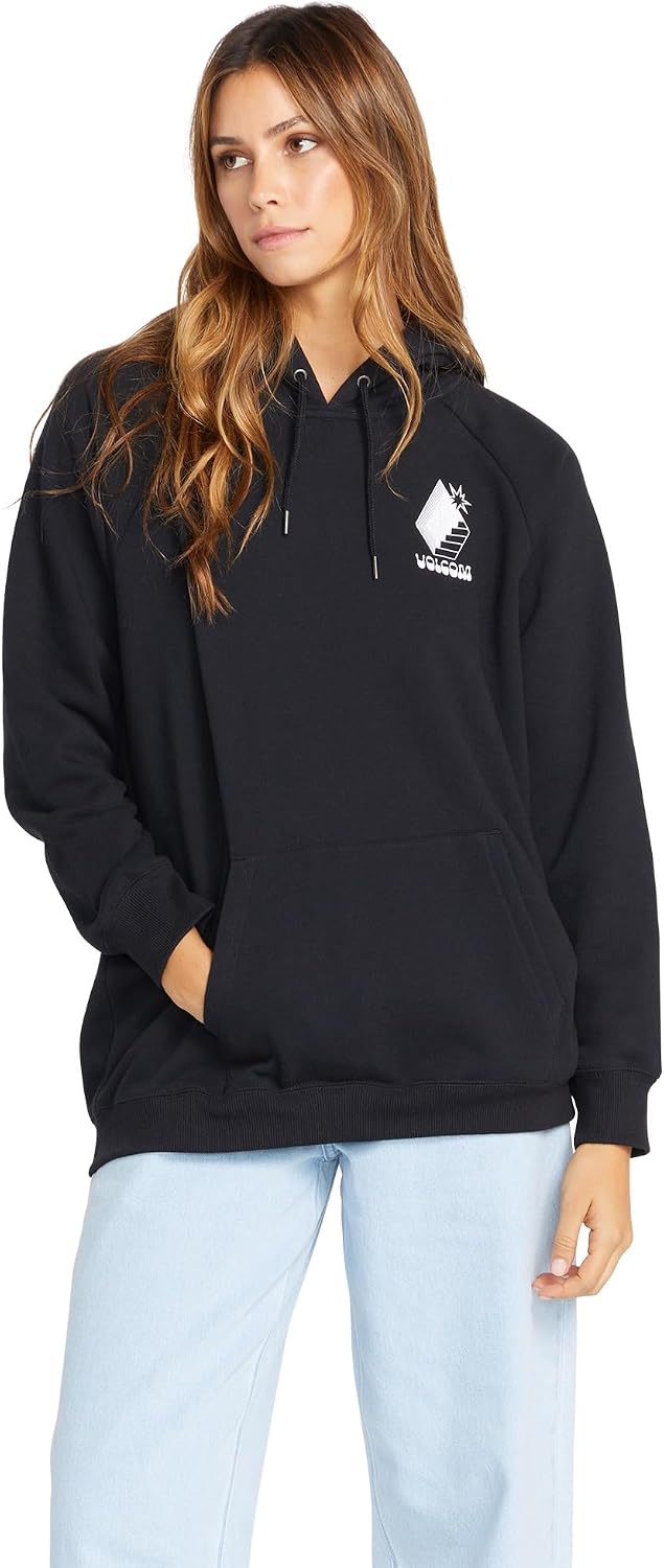 Volcom Women's Truly Stoked Ovesized Bf Hooded Fleece Sweatshirt Black 323
