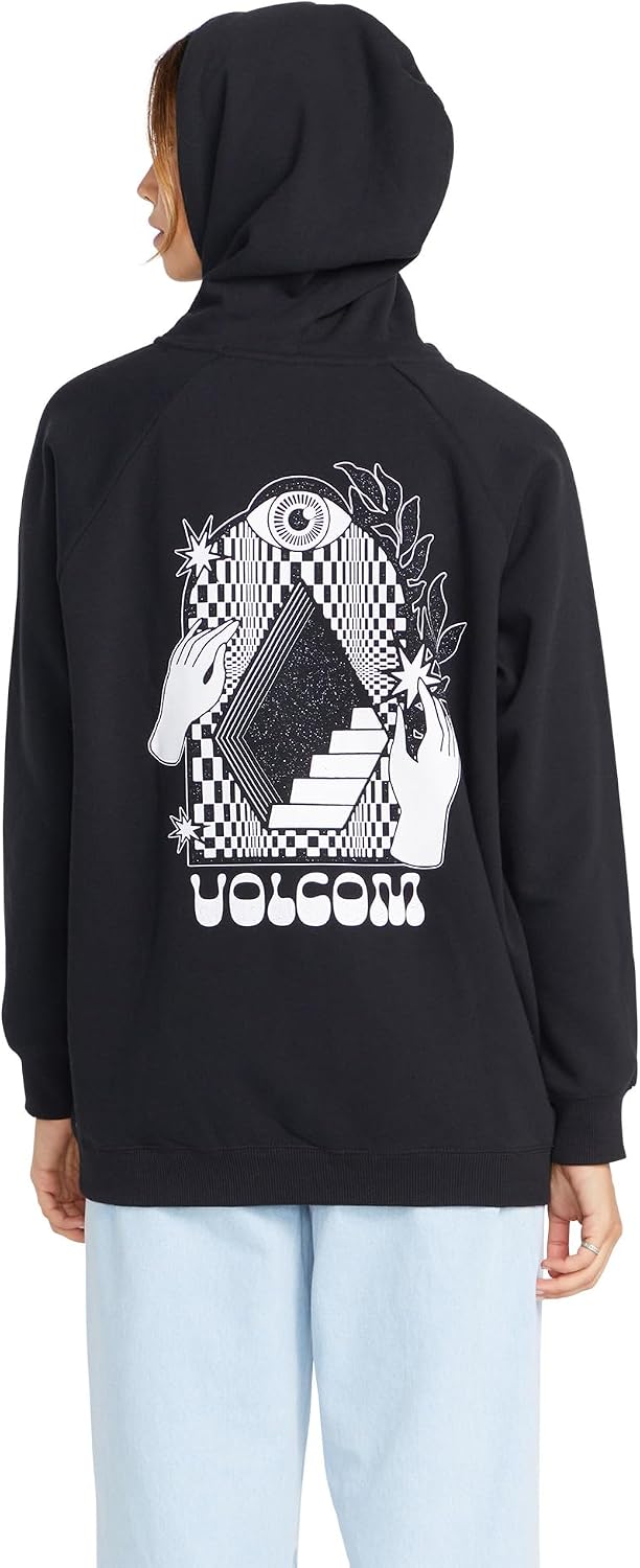 Volcom Women's Truly Stoked Ovesized Bf Hooded Fleece Sweatshirt Black 323