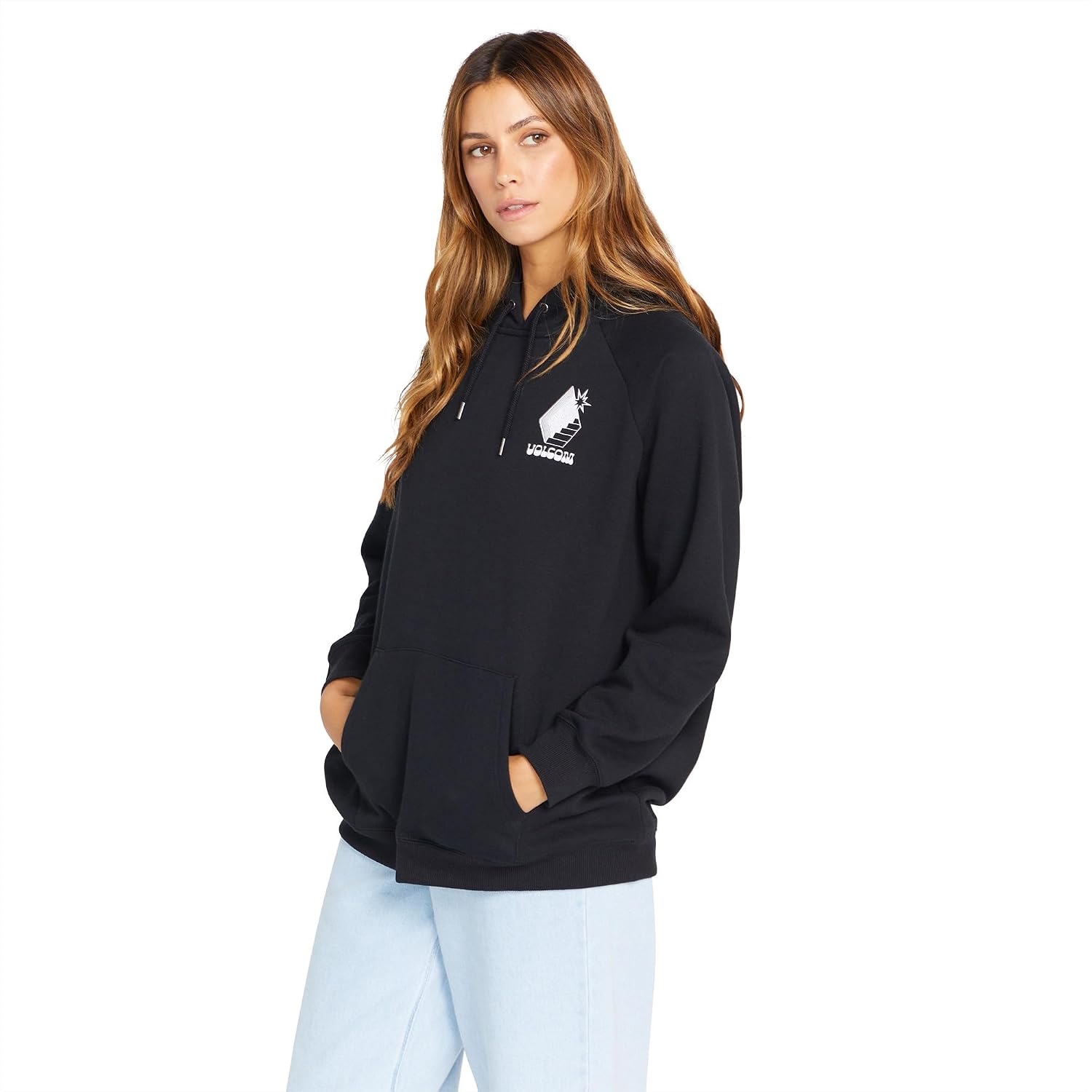 Volcom Women's Truly Stoked Ovesized Bf Hooded Fleece Sweatshirt Black 323