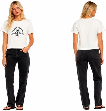 Volcom Women's Have a Clue Short Sleeve Tee – Fitted T-Shirt with Striped Neck Taping Bone