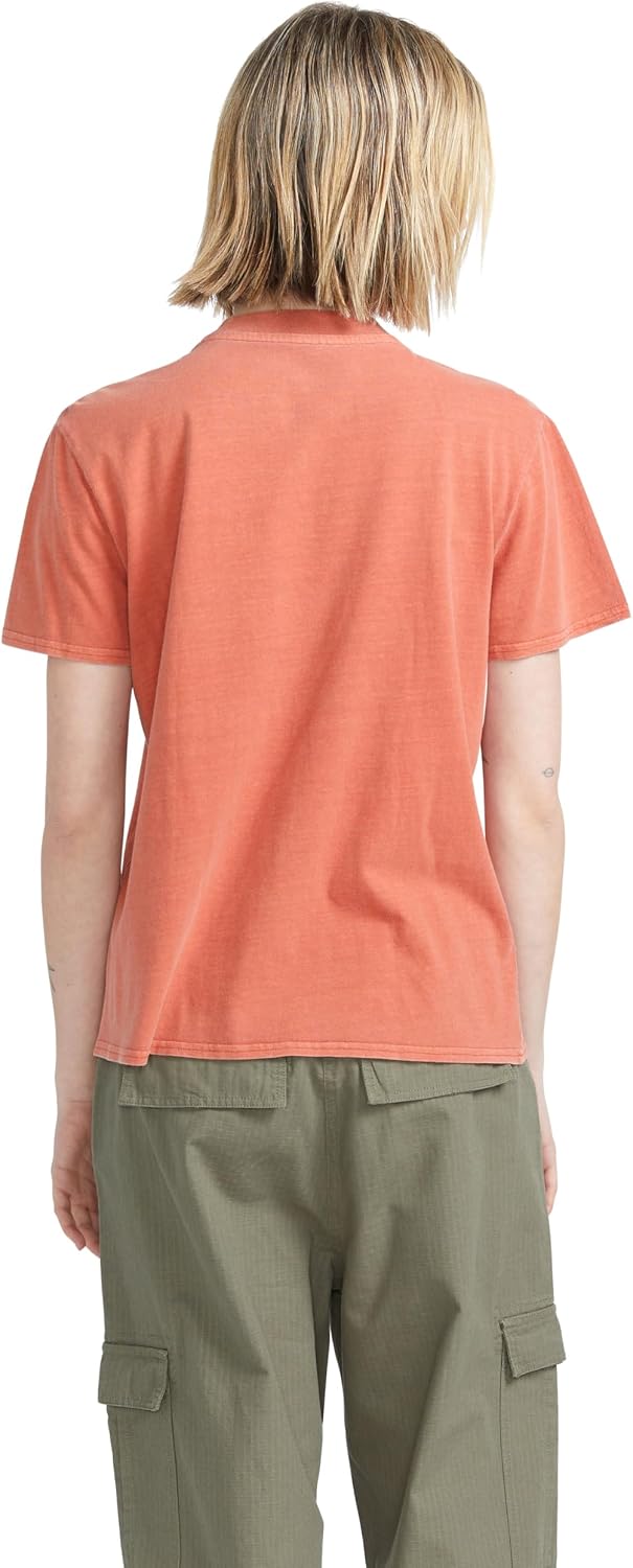 Volcom Women's Lock It Up Short Sleeve Tee – Crew Neck T-Shirt with Striped Neck Taping Rust