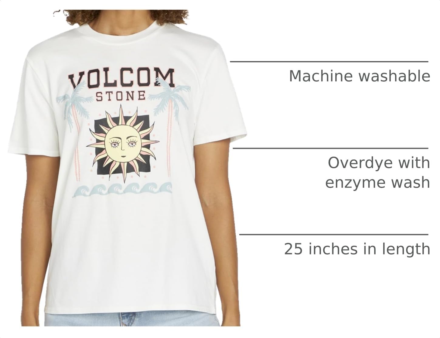 Volcom Women's Lock It Up Short Sleeve Tee – Crew Neck T-Shirt with Striped Neck Taping Star Light
