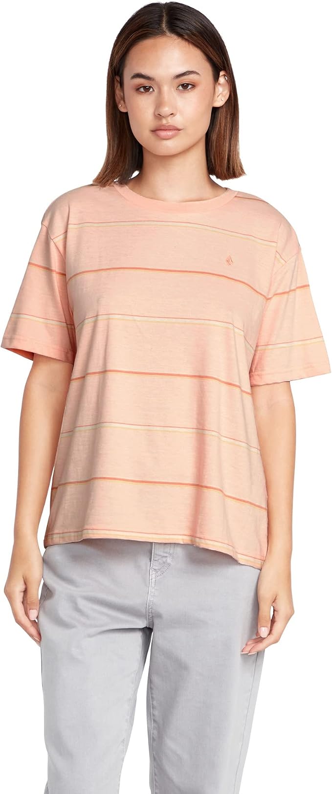 Volcom Women's Party Pack Short Sleeve Striped Tee Melon
