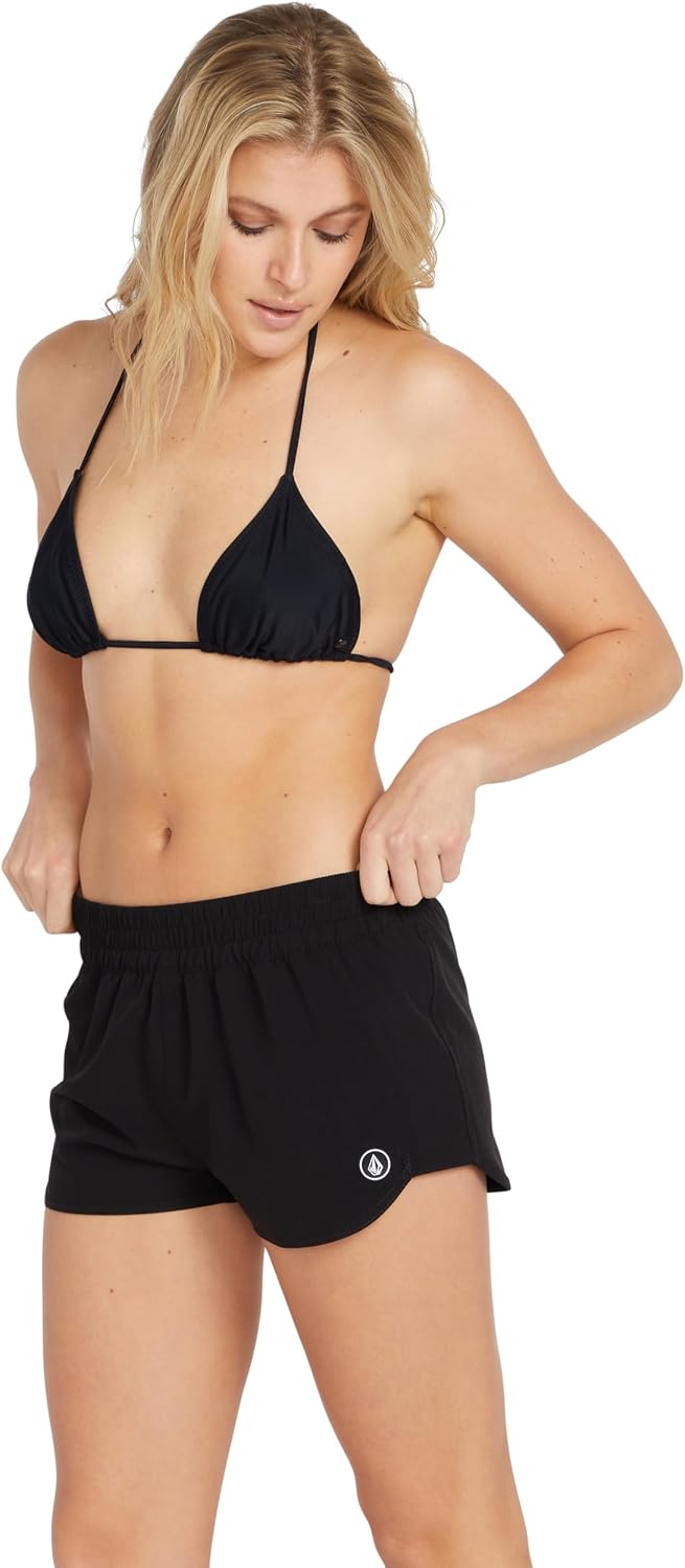 Volcom Women's 2-inch Swim Boardshorts – Lightweight 4-Way Stretch Surf Shorts with UPF 50+ and Recycled Fabric Caviar