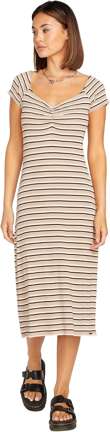 Volcom Women's All Booed Up Fitted Midi Dress Taupe