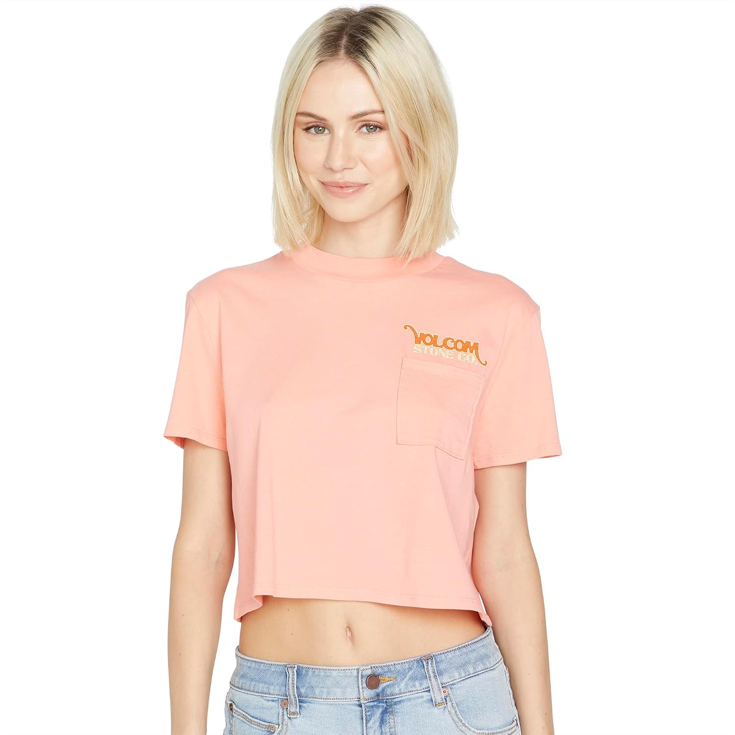 Volcom Women's Short Sleeve Pocket Dial Tee – Crew Neck T-Shirt with Chest Pocket and Screen Print Reef Pink
