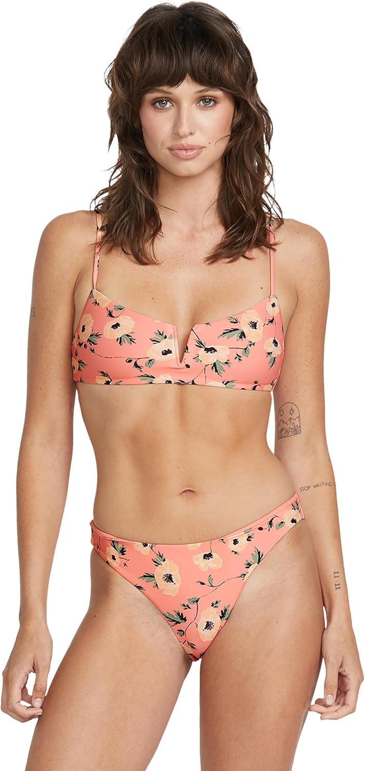 Volcom Women's Full Bikini Bottom – Low-Rise Swim Bottom with Full Coverage, Made from Recycled Fabric Sunset Poppy