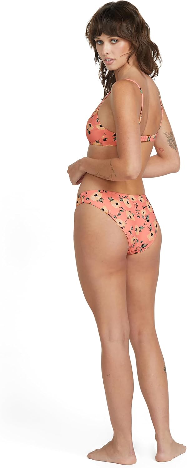 Volcom Women's Full Bikini Bottom – Low-Rise Swim Bottom with Full Coverage, Made from Recycled Fabric Sunset Poppy