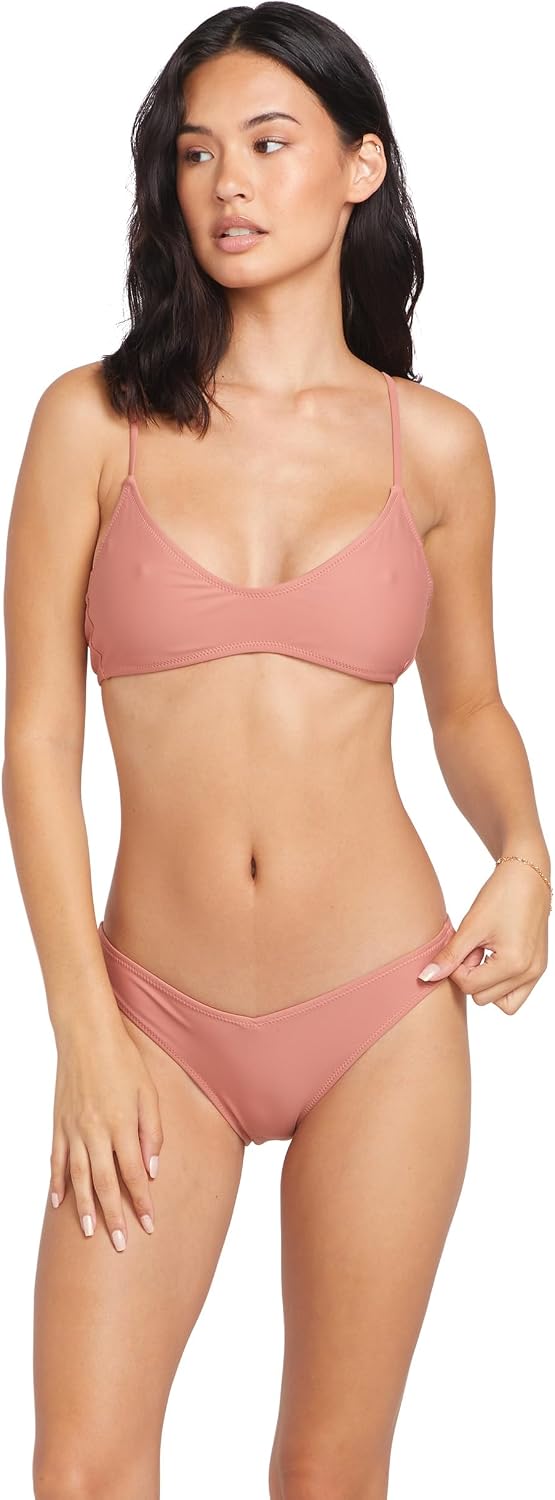 Volcom Women's Crop Bikini Top – Seamless Swim Top with Cropped Fit, Adjustable Straps, and Removable Cups Mauve Rose