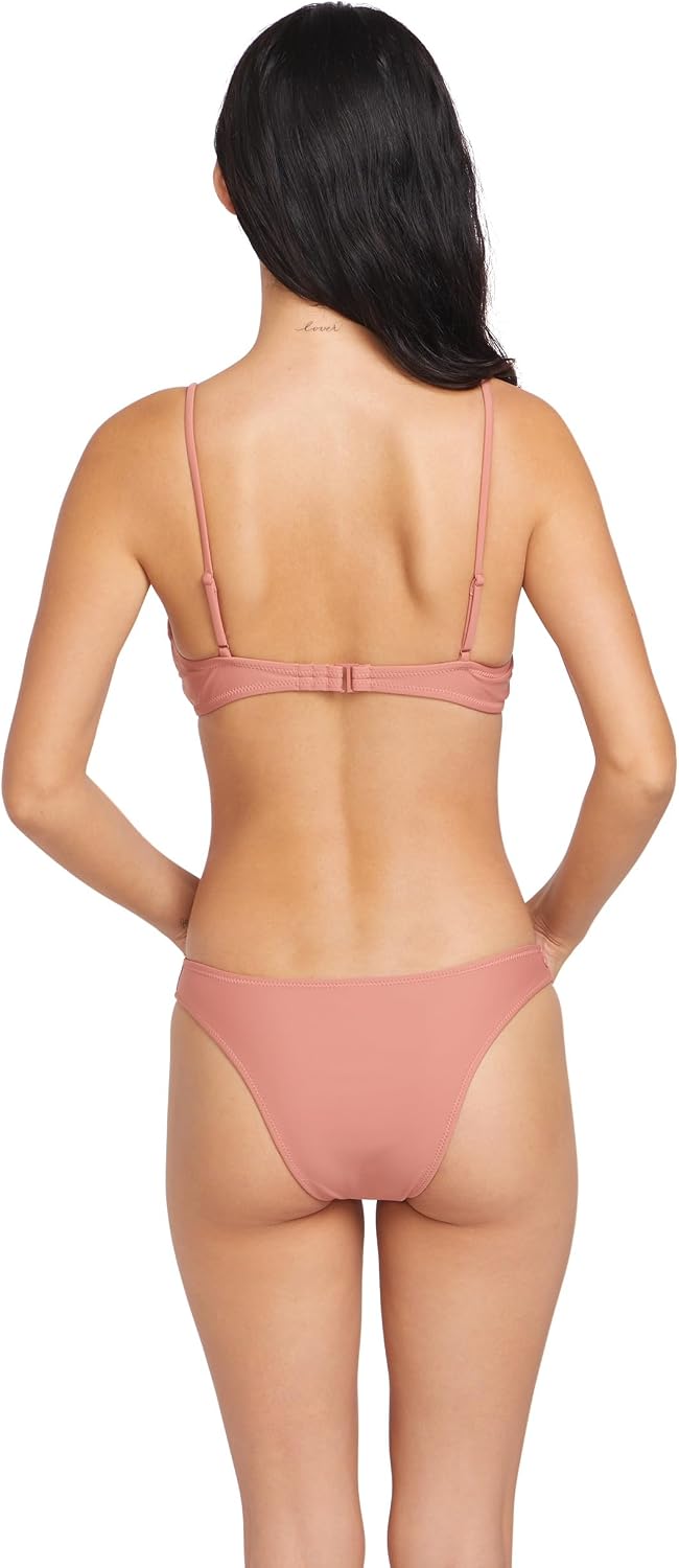 Volcom Women's Crop Bikini Top – Seamless Swim Top with Cropped Fit, Adjustable Straps, and Removable Cups Mauve Rose