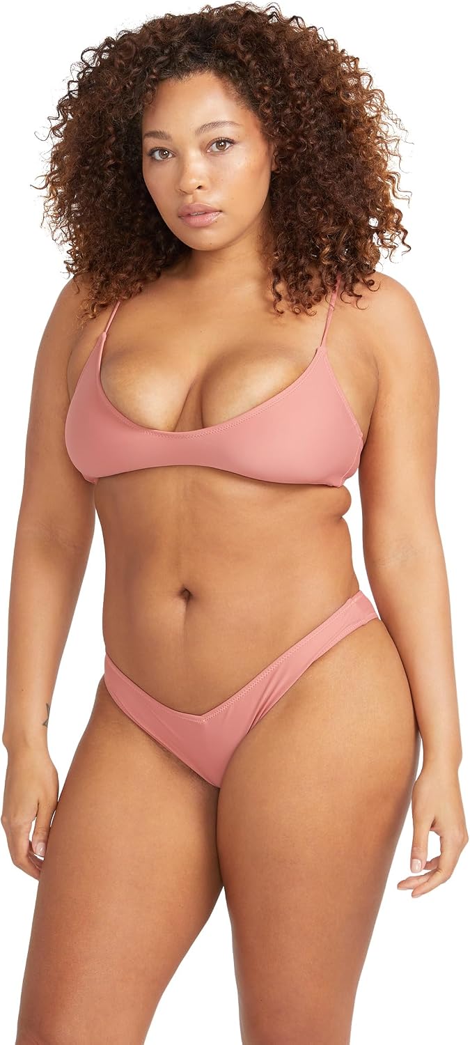 Volcom Women's Crop Bikini Top – Seamless Swim Top with Cropped Fit, Adjustable Straps, and Removable Cups Mauve Rose