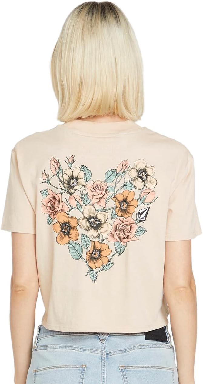 Volcom Women's Short Sleeve Pocket Dial Tee – Crew Neck T-Shirt with Chest Pocket and Screen Print Dusty Rose