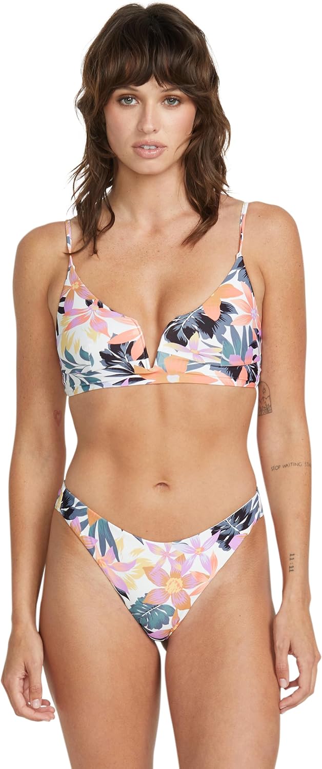 Volcom Women's Crop Bikini Top – Seamless Swim Top with Cropped Fit, Adjustable Straps, and Removable Cups Multi