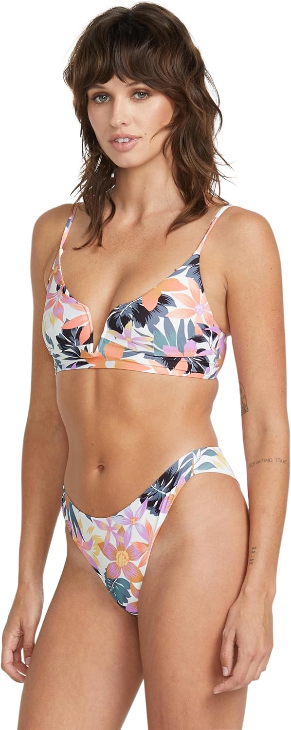 Volcom Women's Crop Bikini Top – Seamless Swim Top with Cropped Fit, Adjustable Straps, and Removable Cups Multi
