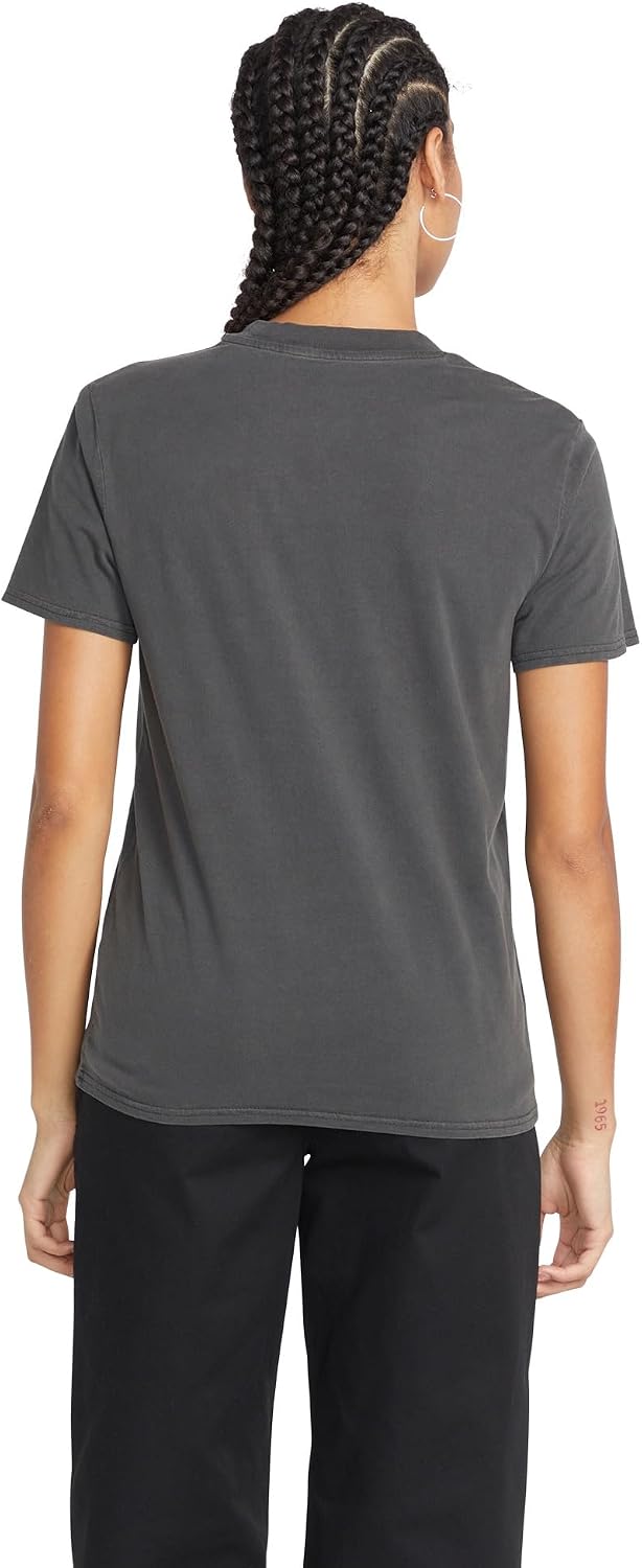Volcom Women's Lock It Up Short Sleeve Tee – Crew Neck T-Shirt with Striped Neck Taping Black Black