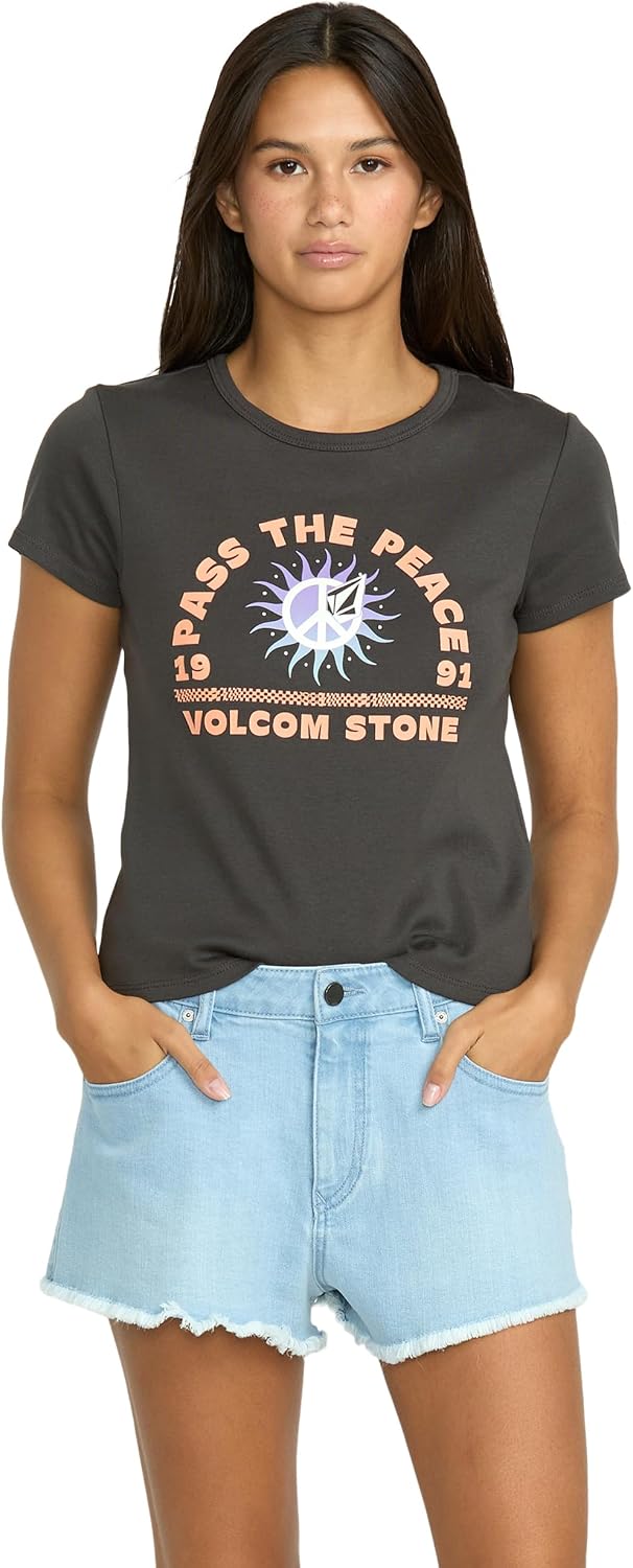 Volcom Women's 1991 Stone High Waisted Cutoff Denim Jean Short Blue Drift