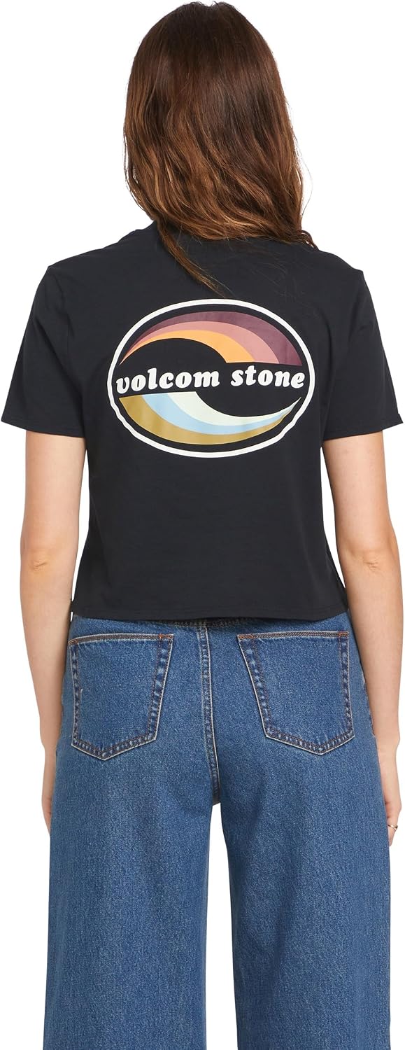 Volcom Women's Short Sleeve Pocket Dial Tee – Crew Neck T-Shirt with Chest Pocket and Screen Print Black Logo