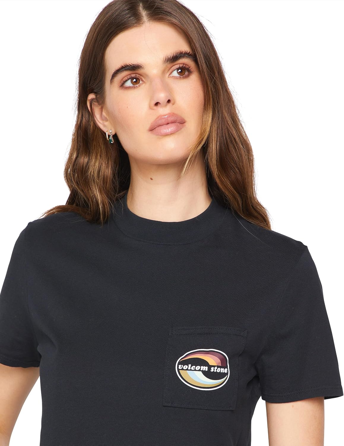 Volcom Women's Short Sleeve Pocket Dial Tee – Crew Neck T-Shirt with Chest Pocket and Screen Print Black Logo