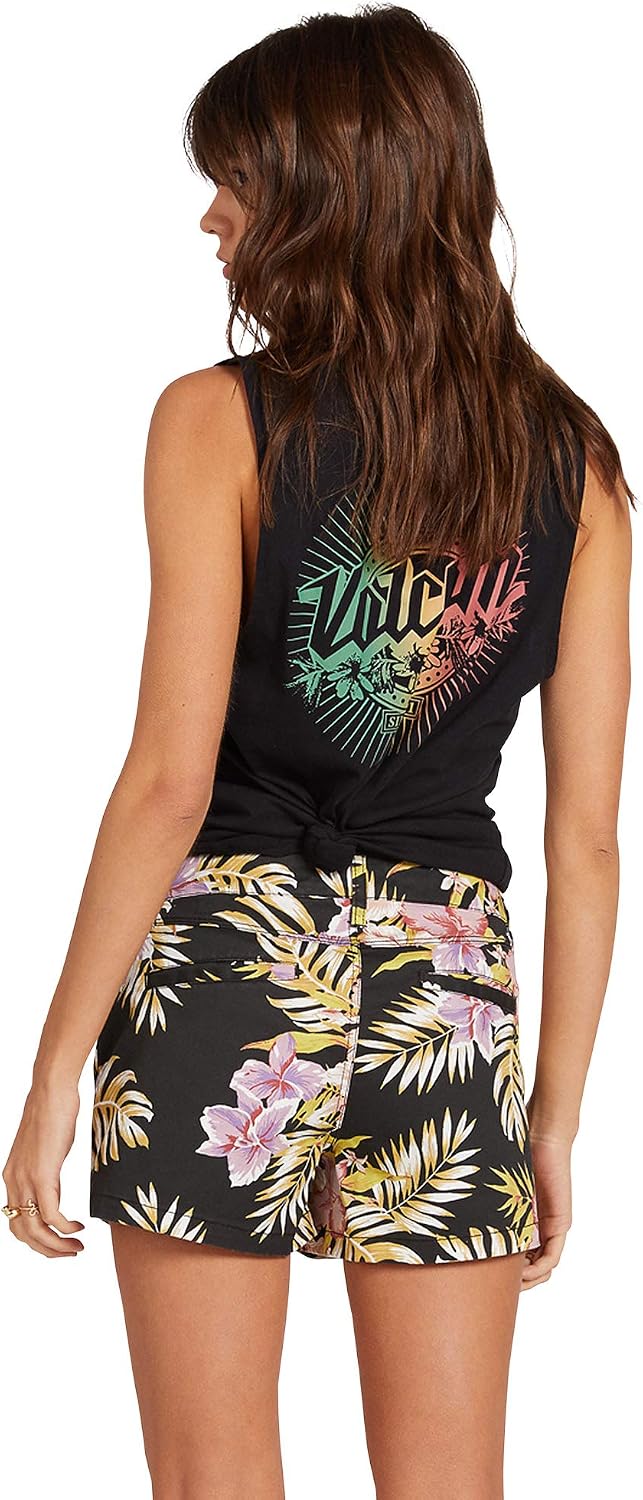 Volcom Women's Frochickie 3" Chino Short (Regular & Plus Size) Black Floral Pr