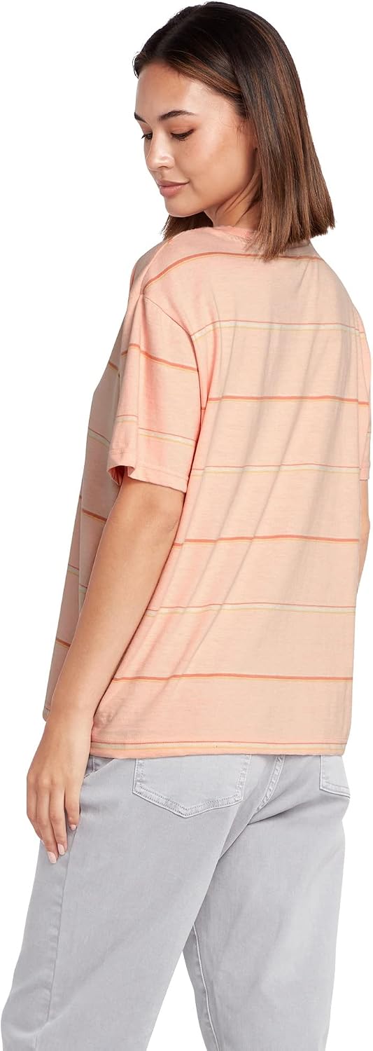 Volcom Women's Party Pack Short Sleeve Striped Tee Melon
