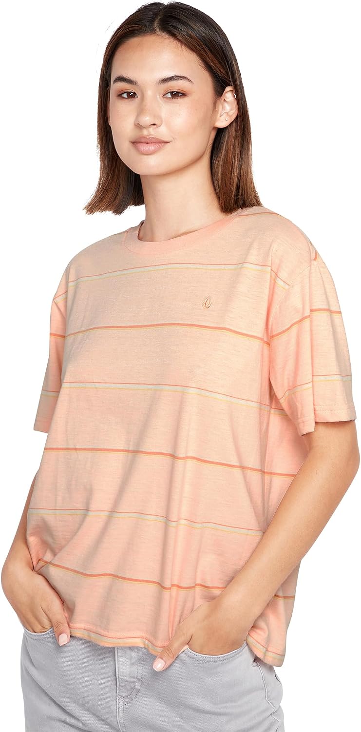 Volcom Women's Party Pack Short Sleeve Striped Tee Melon