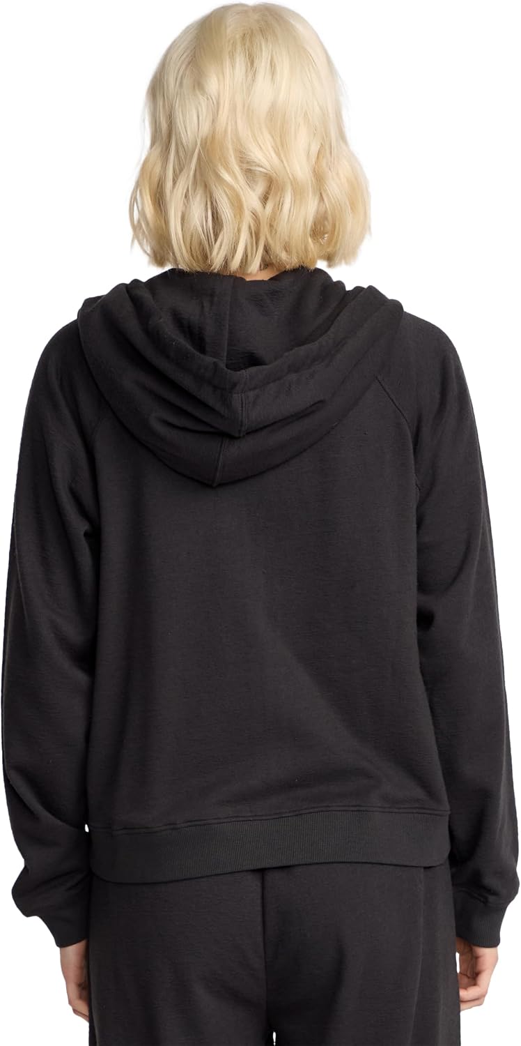 Volcom Women's Lil Zip Up Hooded Fleece Sweatshirt Vinitage Black