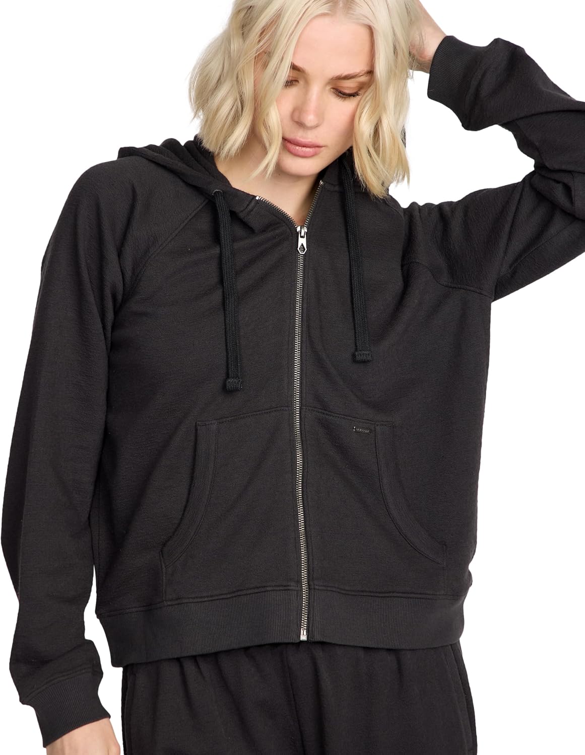 Volcom Women's Lil Zip Up Hooded Fleece Sweatshirt Vinitage Black