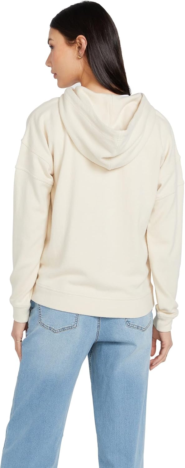Volcom Women's Lil Zip Up Hooded Fleece Sweatshirt Cream White