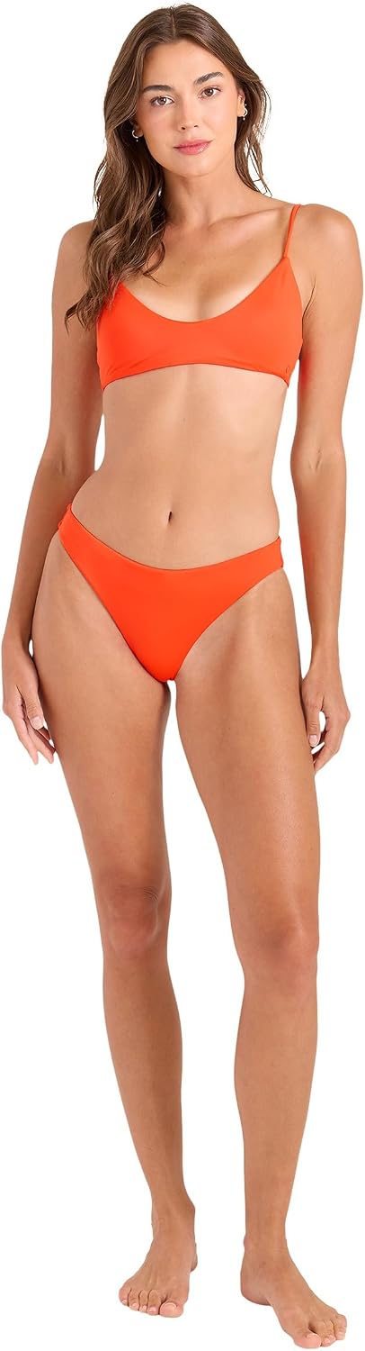 Volcom Women's Full Bikini Bottom – Low-Rise Swim Bottom with Full Coverage, Made from Recycled Fabric Persimmon