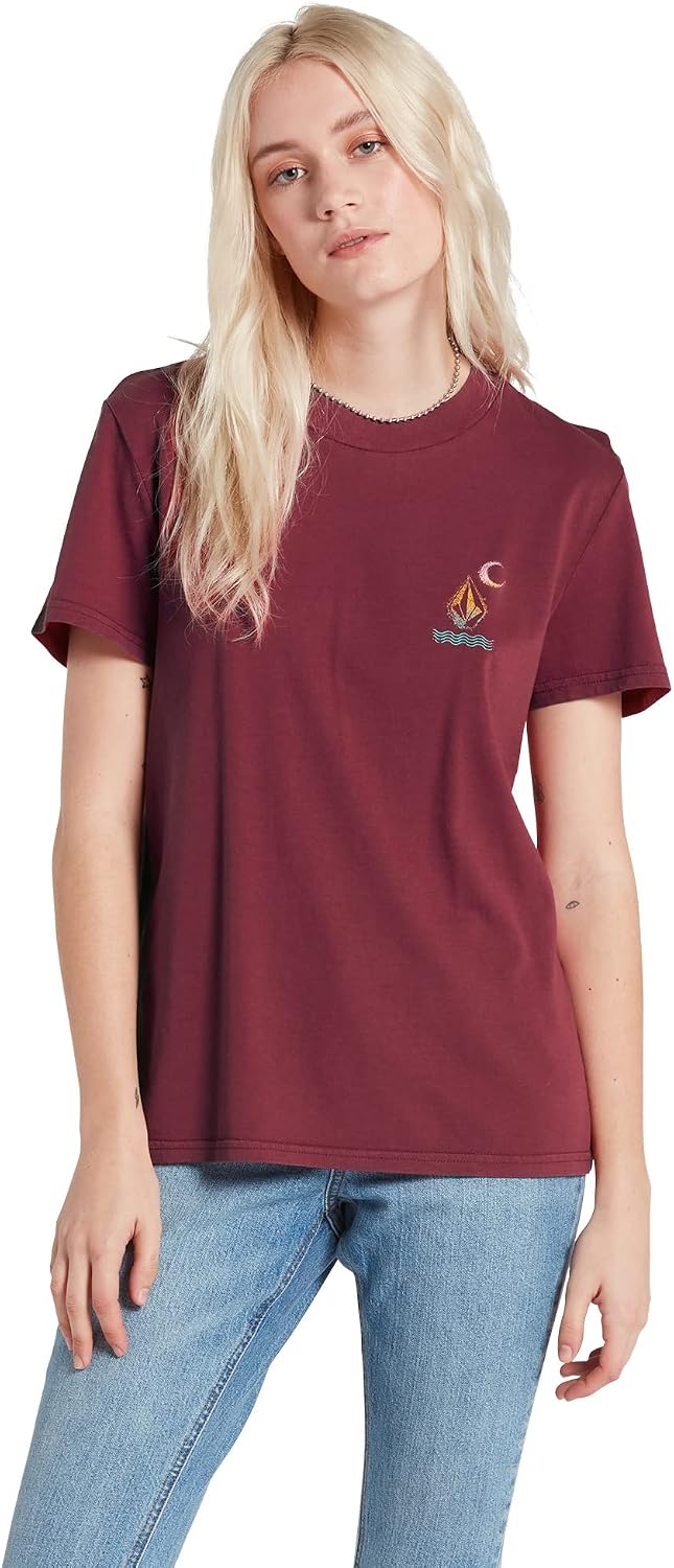 Volcom Women's Lock It Up Short Sleeve Tee – Crew Neck T-Shirt with Striped Neck Taping Bark Brown
