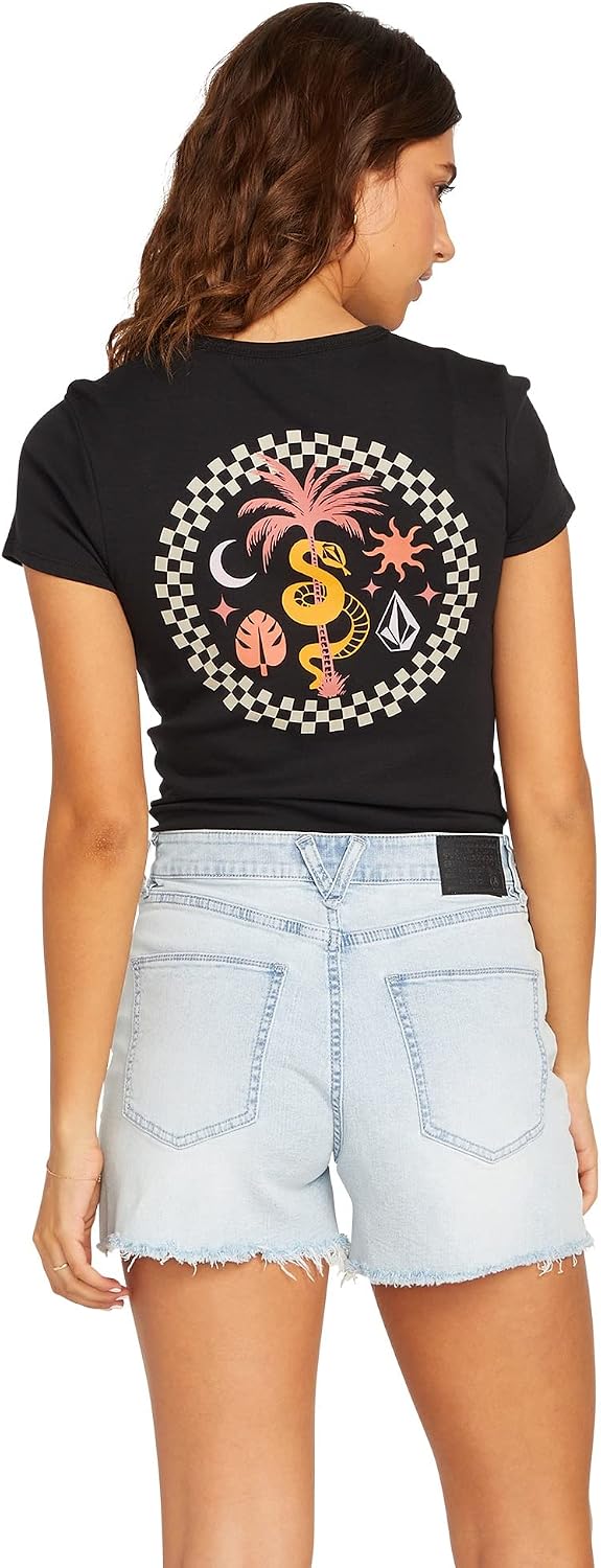 Volcom Women's Stone Step High Rise Denim Short Allover Stone Light