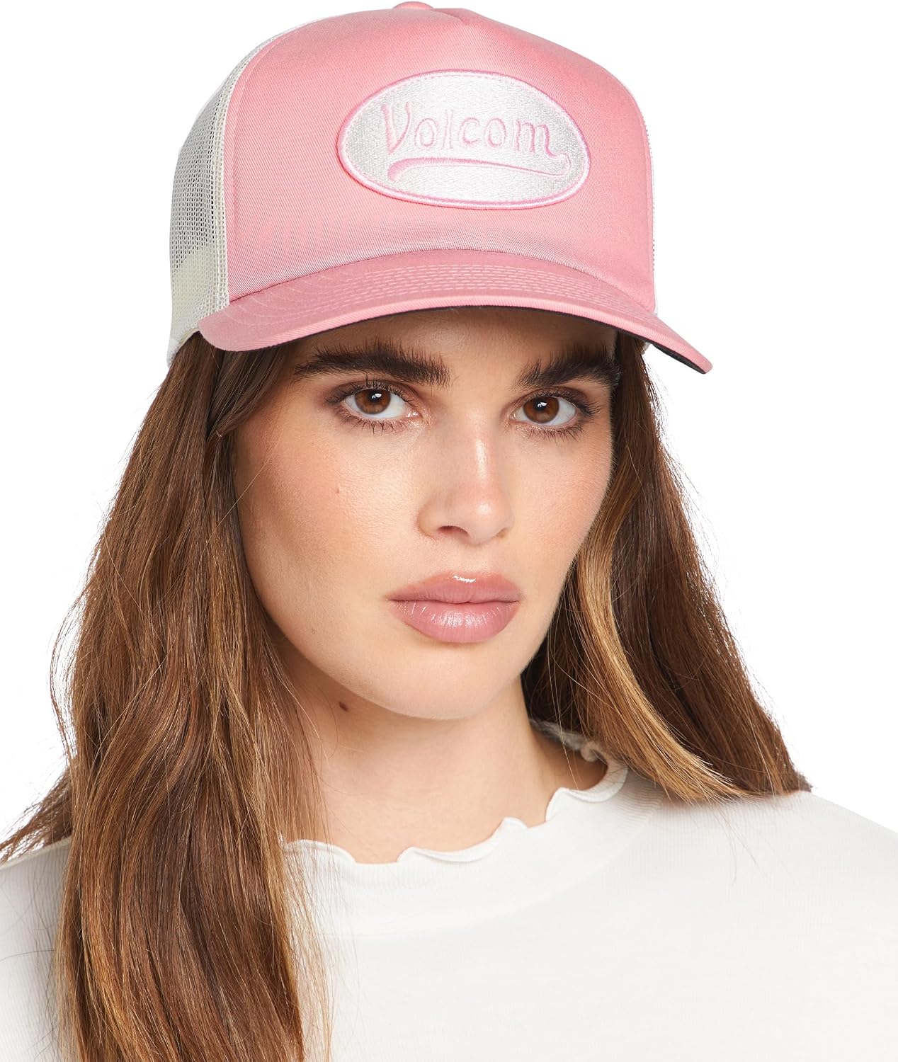 Volcom Women's Into Paradise Trucker Foam Snapback Hat Petal Pink 324
