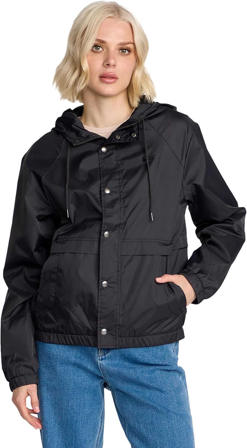 Volcom Women's Wind Stoned Lightweight Quarter Zip Windbreaker Jacket Vintage Black