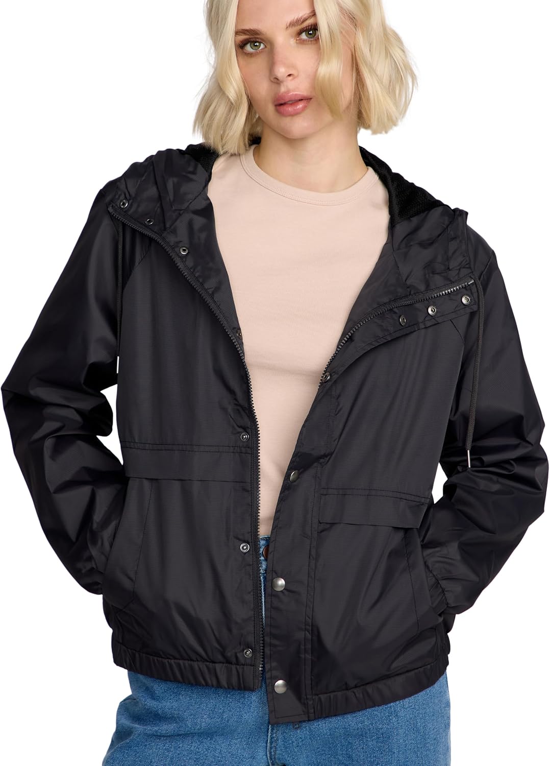 Volcom Women's Wind Stoned Lightweight Quarter Zip Windbreaker Jacket Vintage Black