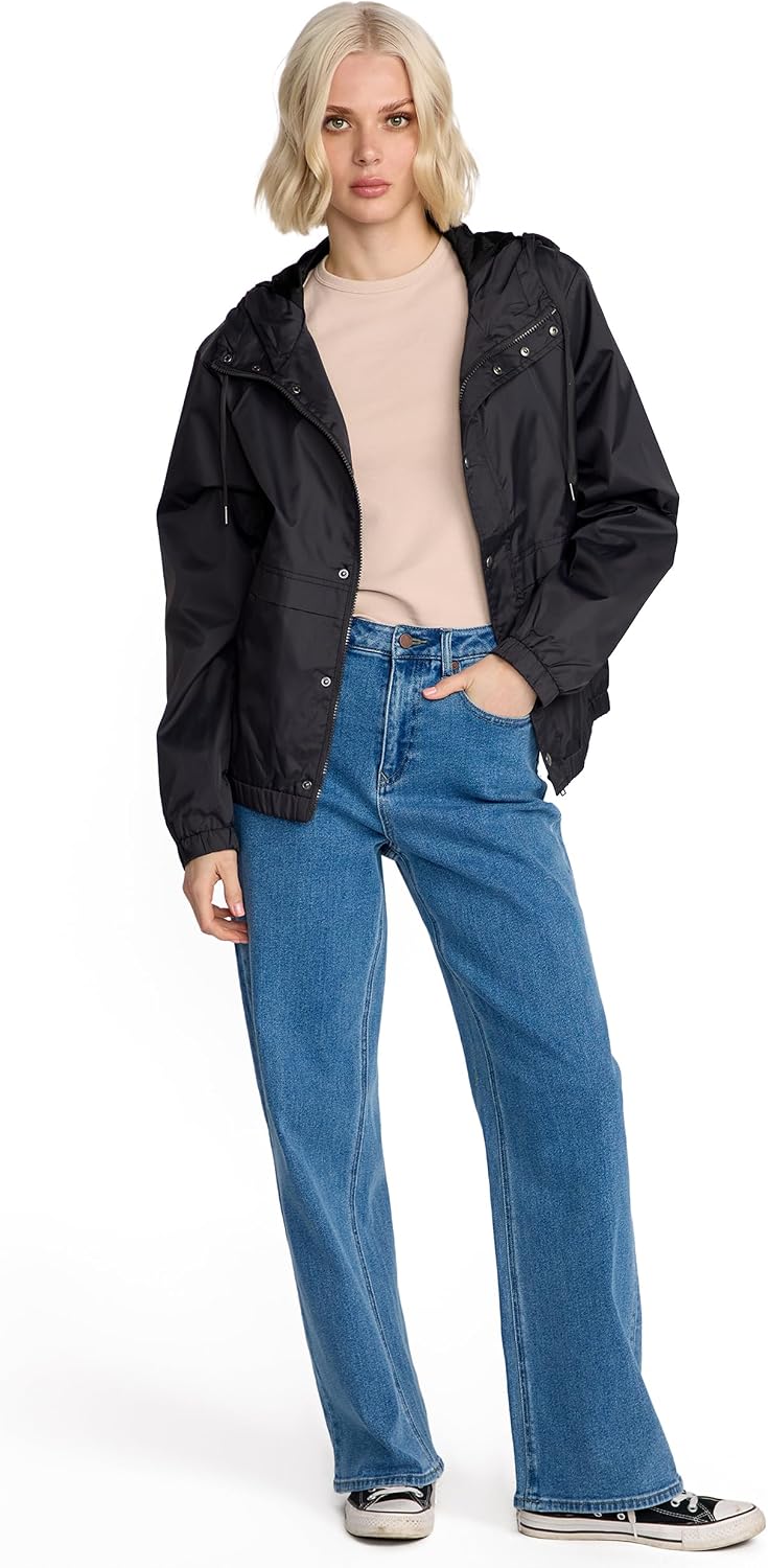 Volcom Women's Wind Stoned Lightweight Quarter Zip Windbreaker Jacket Vintage Black