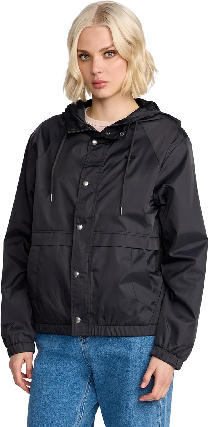 Volcom Women's Wind Stoned Lightweight Quarter Zip Windbreaker Jacket Vintage Black