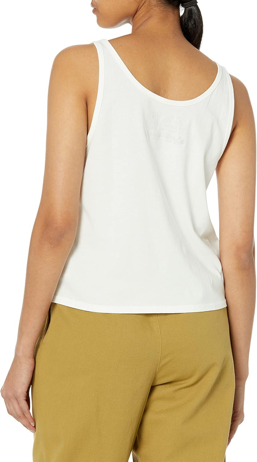 Volcom Women's to The Bank Organic Cotton Graphic Tank Top – Relaxed Boxy Fit, Breezy Summer Style Star White