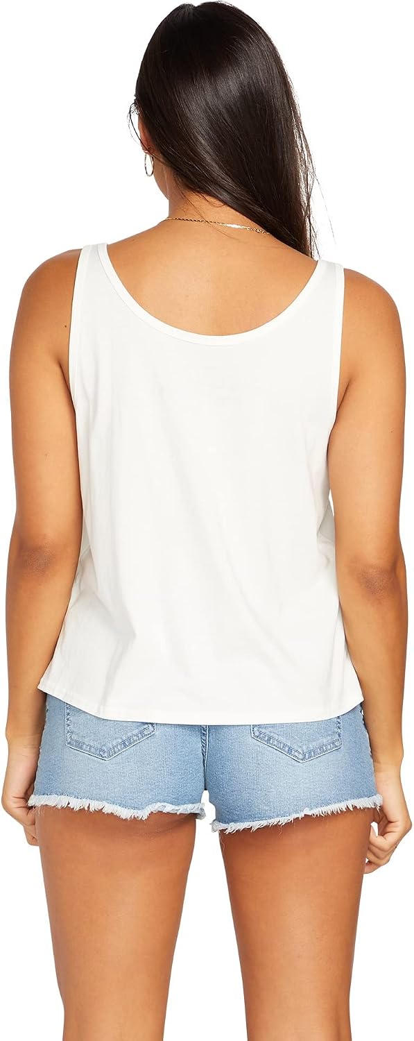 Volcom Women's to The Bank Organic Cotton Graphic Tank Top – Relaxed Boxy Fit, Breezy Summer Style Star White