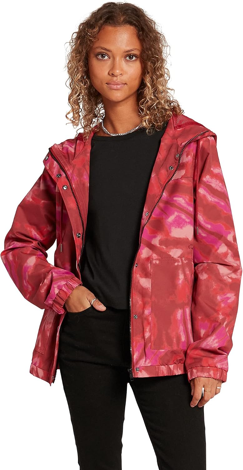 Volcom Women's Enemy Stone Hooded Zip Front Windbreaker Jacket (Regular & Plus Size) Auburn