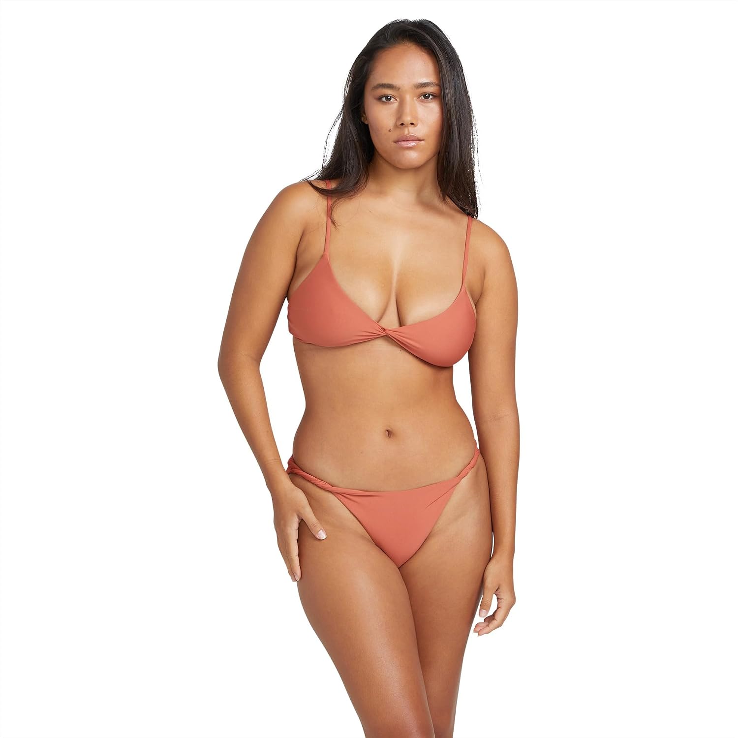 Volcom Women's Simply Seemless V Neck Swimsuit Bikini Top Rosewood