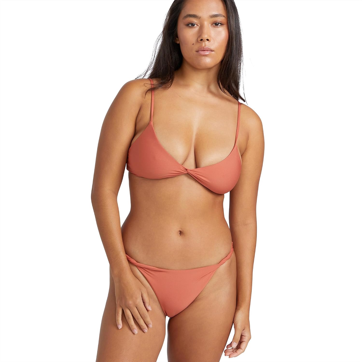 Volcom Women's Simply Seemless V Neck Swimsuit Bikini Top Rosewood