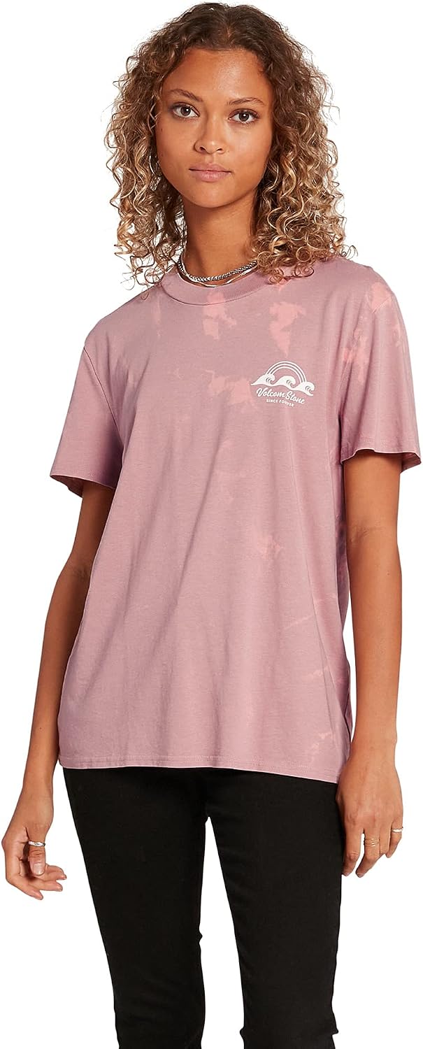 Volcom Women's Lock It Up Short Sleeve Tee – Crew Neck T-Shirt with Striped Neck Taping Faded Mauve