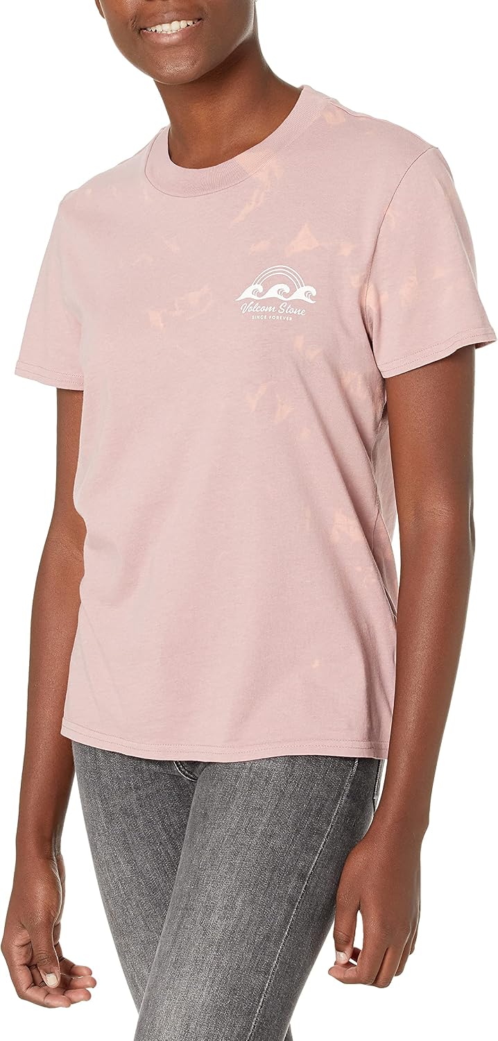 Volcom Women's Lock It Up Short Sleeve Tee – Crew Neck T-Shirt with Striped Neck Taping Faded Mauve
