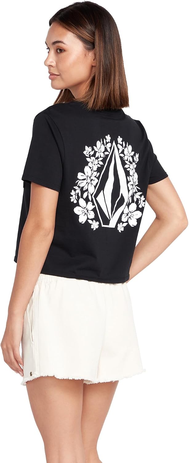 Volcom Women's Short Sleeve Pocket Dial Tee – Crew Neck T-Shirt with Chest Pocket and Screen Print Jet